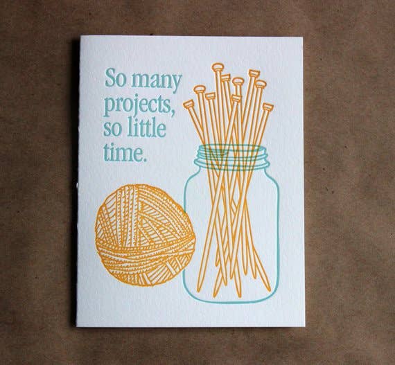 Yarn Jar of Needles - letterpress card - homesewn