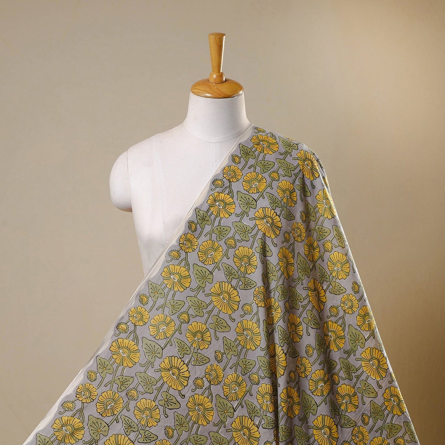 Yellow - Block Print Cotton Sanganeri Fabric - homesewn