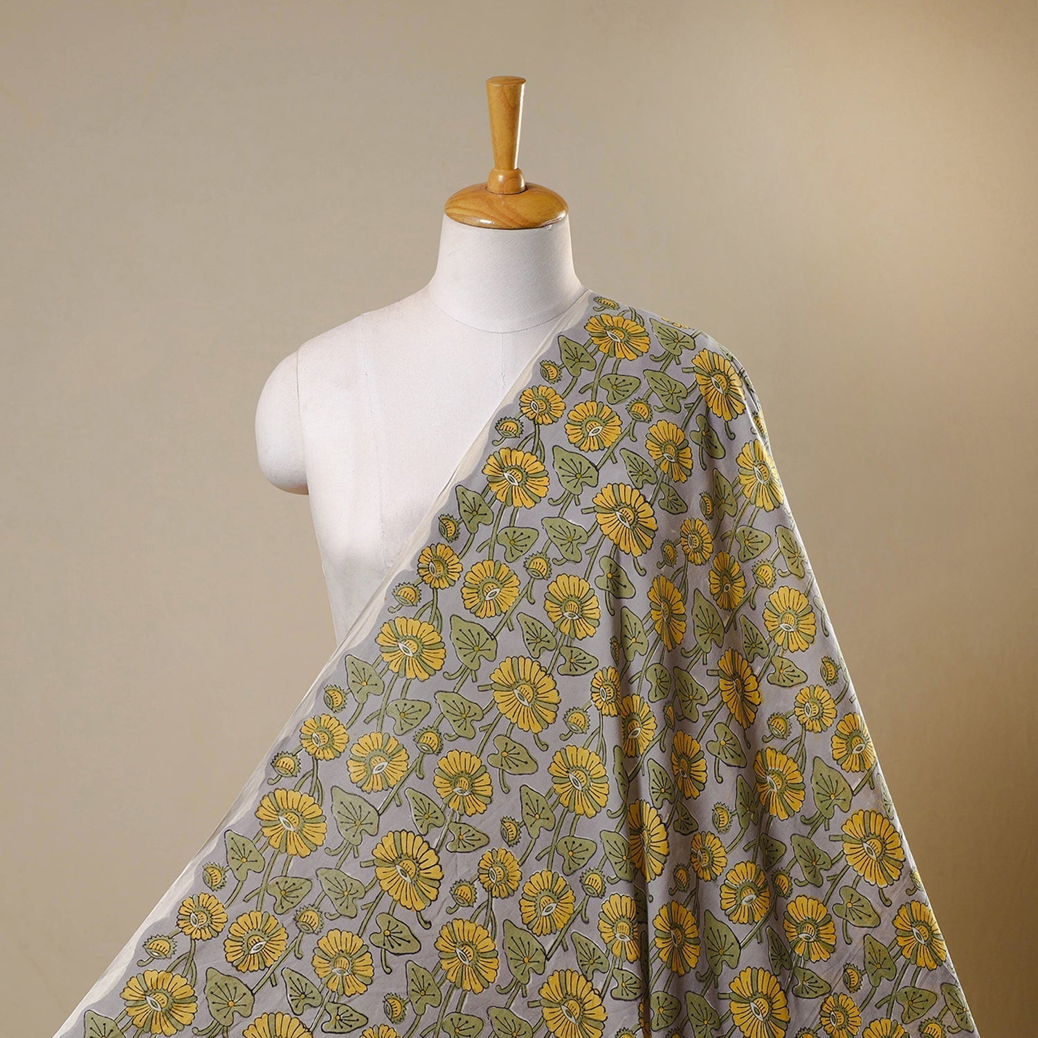 Yellow - Block Print Cotton Sanganeri Fabric - homesewn