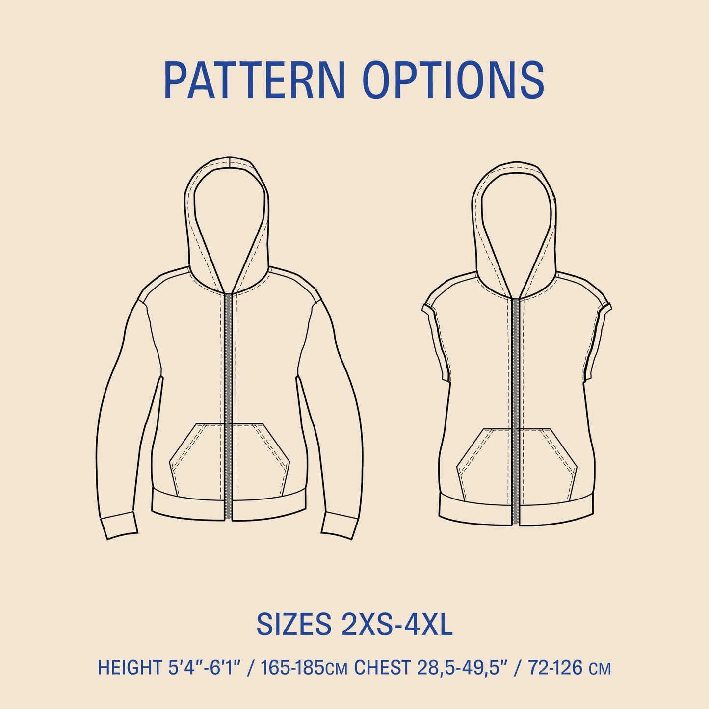 Zipper Hoodie Sewing Pattern - Unisex PDF DOWNLOAD - homesewn