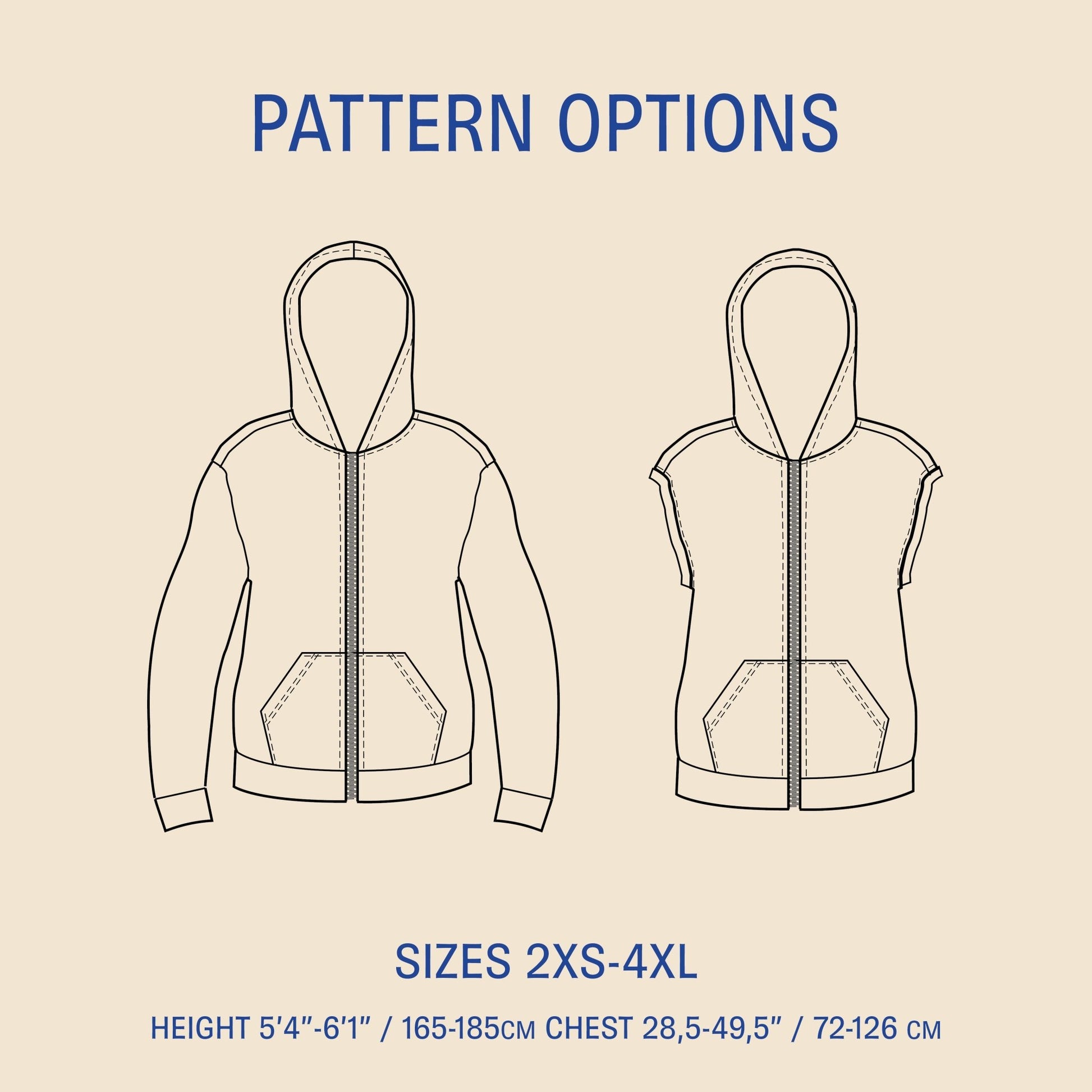 Zipper Hoodie Sewing Pattern - Unisex PDF DOWNLOAD - homesewn