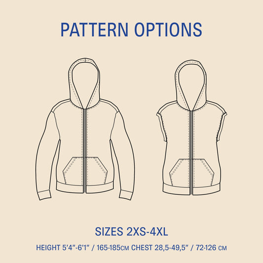 Zipper Hoodie Sewing Pattern - Unisex PDF DOWNLOAD - homesewn