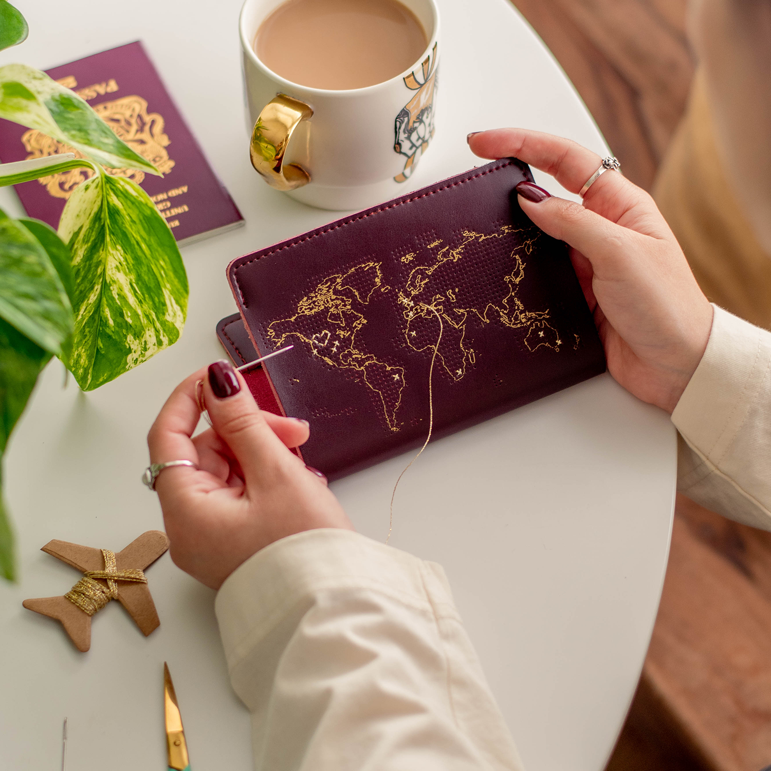 Stitch Where You've Been Passport Cover Kit - Maroon Leather - homesewn