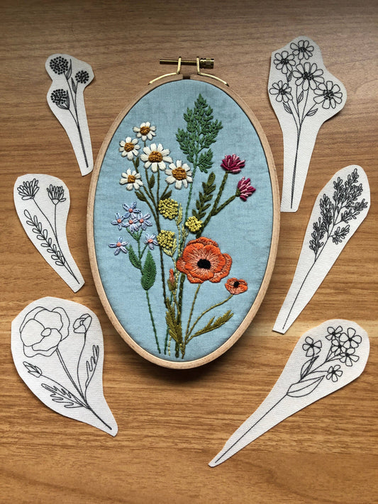 Wild Flower Bouquet - Peel Stick and Stitch Hand Embroidery Designs - homesewn