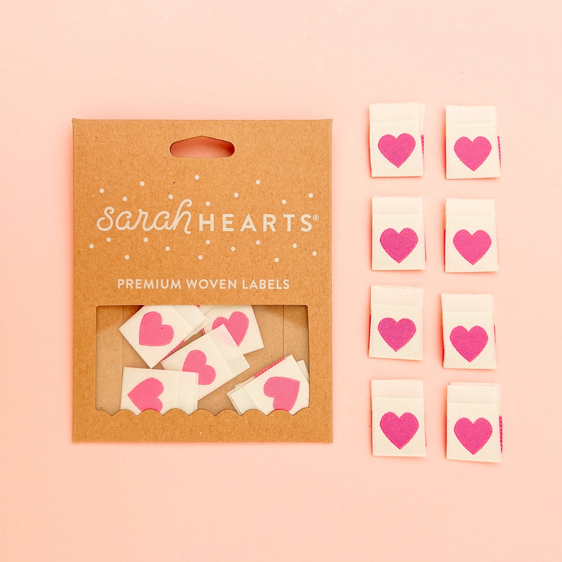 Pink Heart Woven Labels - Sewing Clothing Gift Tags - homesewn