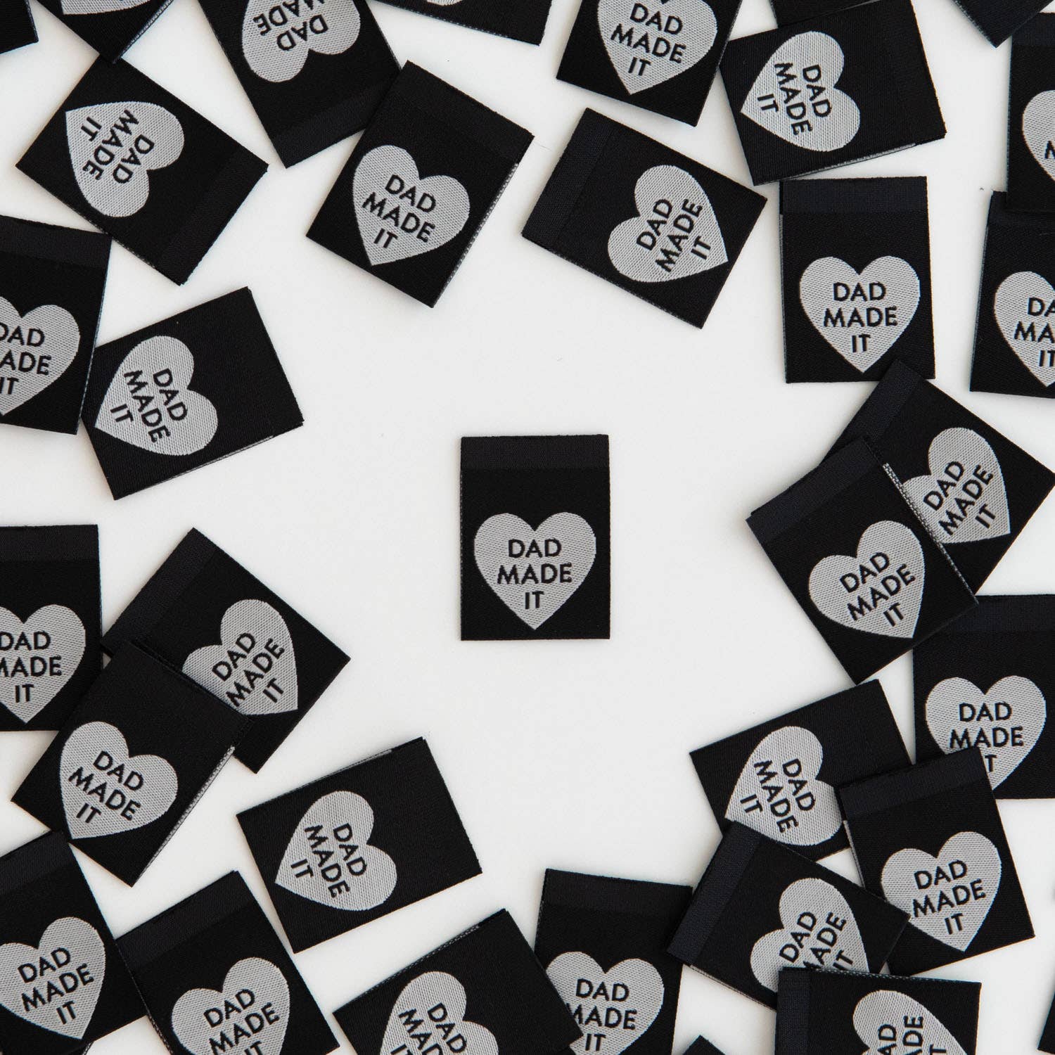 Dad Made It Heart Woven Labels - Sewing Woven Clothing Tags - homesewn