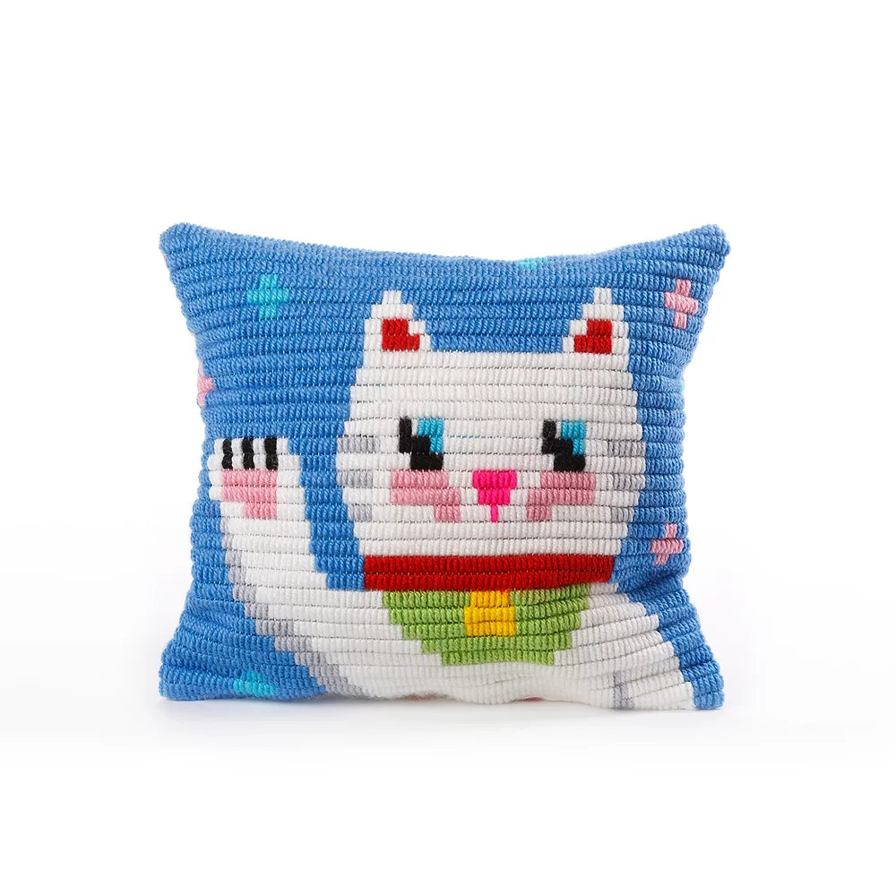 Kids Pillow Needlepoint Kit - Maneki Neko - homesewn