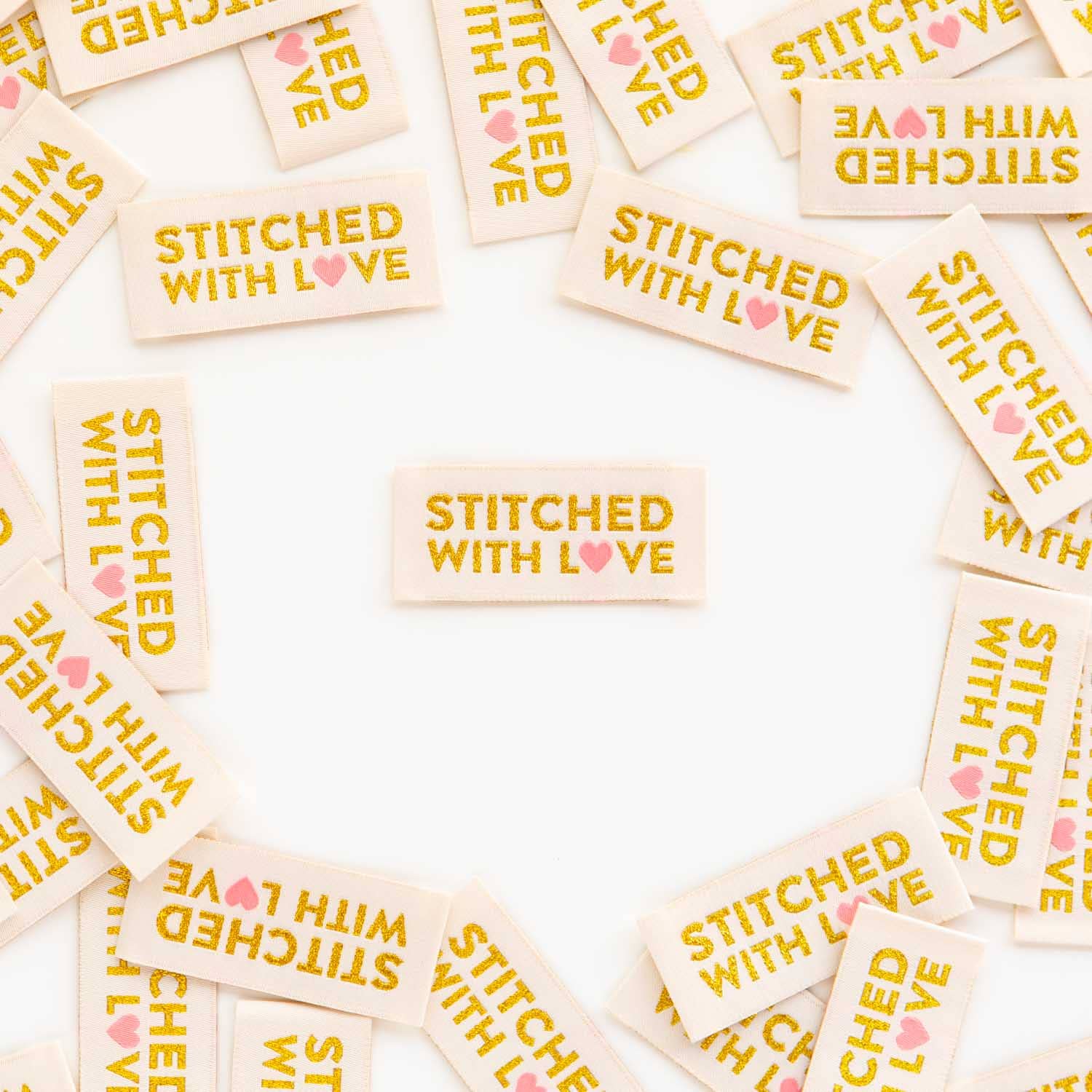Stitched with Love Woven Labels  - Sewing Woven Clothing Tag - homesewn