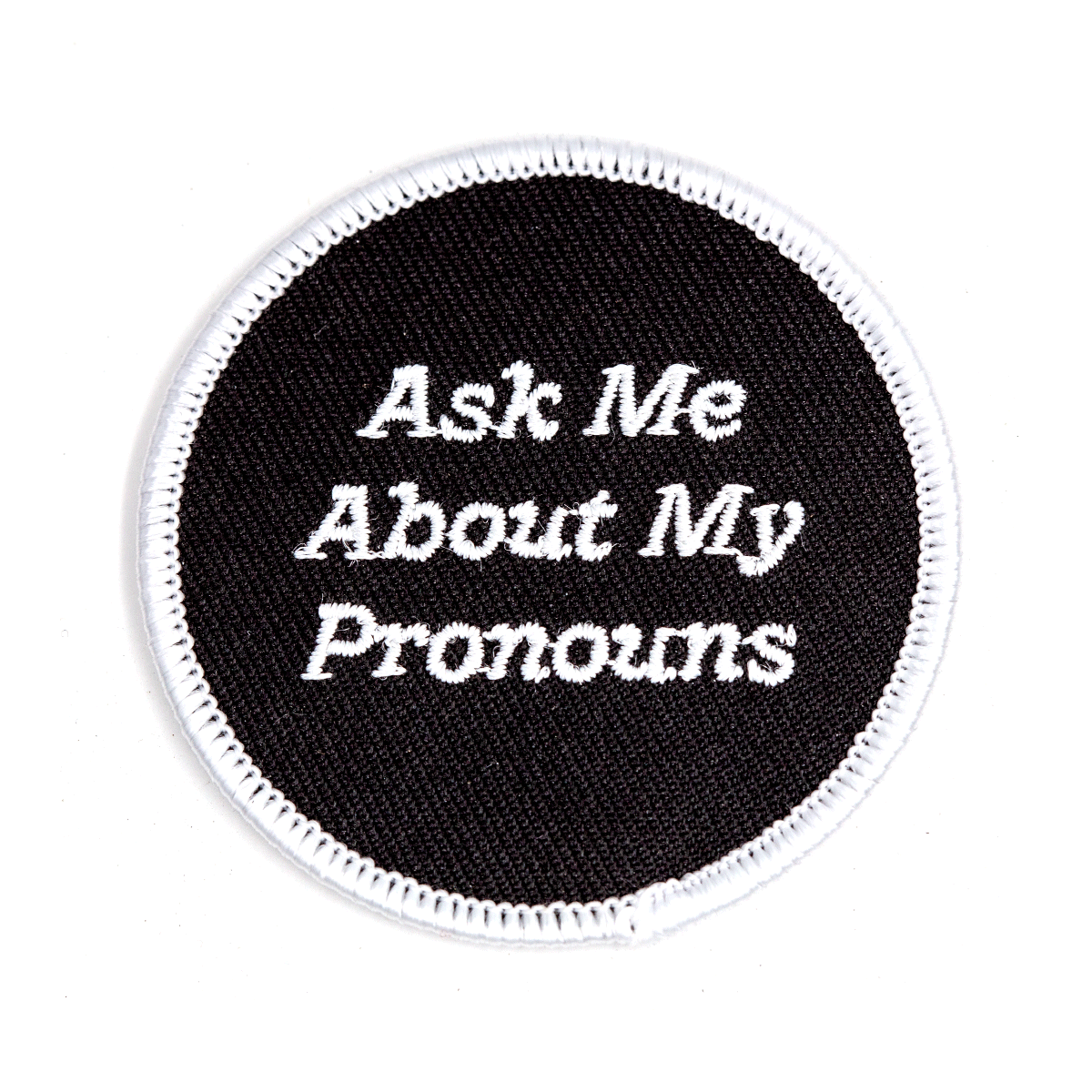 Ask Me About My Pronouns Embroidered Iron-On Patch - homesewn