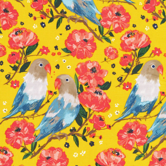 LAMINATE Organic Love Birds - Yellow - Sweet Beauties - homesewn