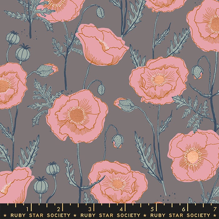 Icelandic Poppies - Grey - Unruly Nature - homesewn