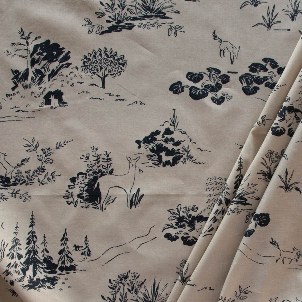 Fox Toile - Beige Cotton LAWN 56" Wide - There Was A Foxhomesewn