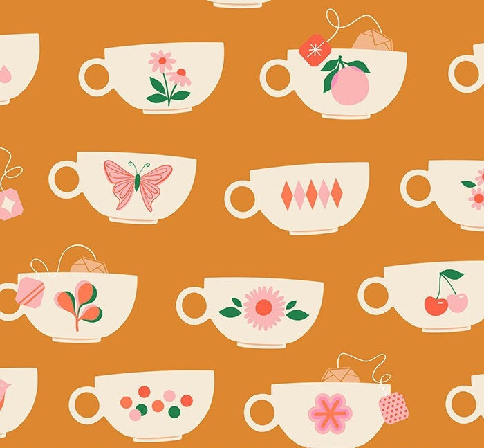 Tea Cups - Caramel - Camellia - homesewn