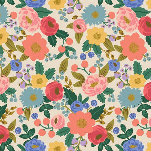 Vintage Blossom - Cream Metallic Fabric - Vintage Garden