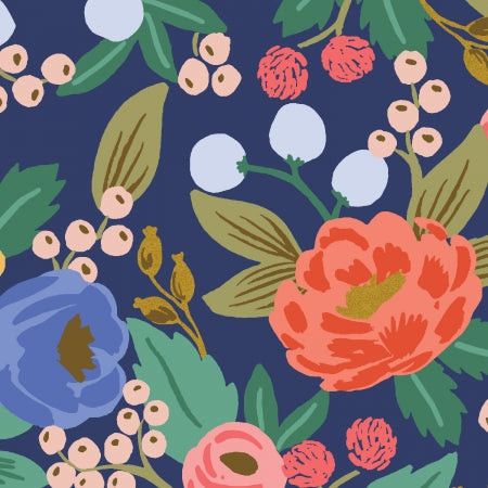 Vintage Blossom CANVAS - Blue Metallic Fabric - Vintage Garden - homesewn