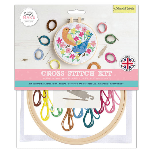 Simply Make Cross Stitch Kit - Colourful Birds - homesewn